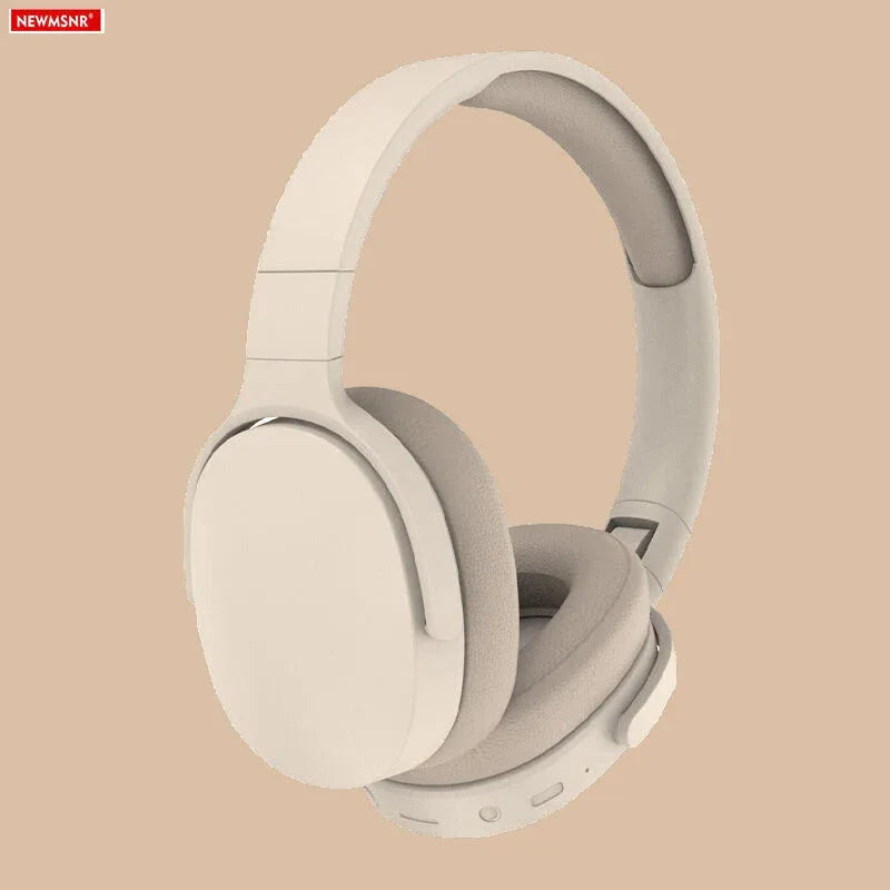 Over-ear wireless Bluetooth 5.3 headphones with cushioned ear cups shown against a dark background.