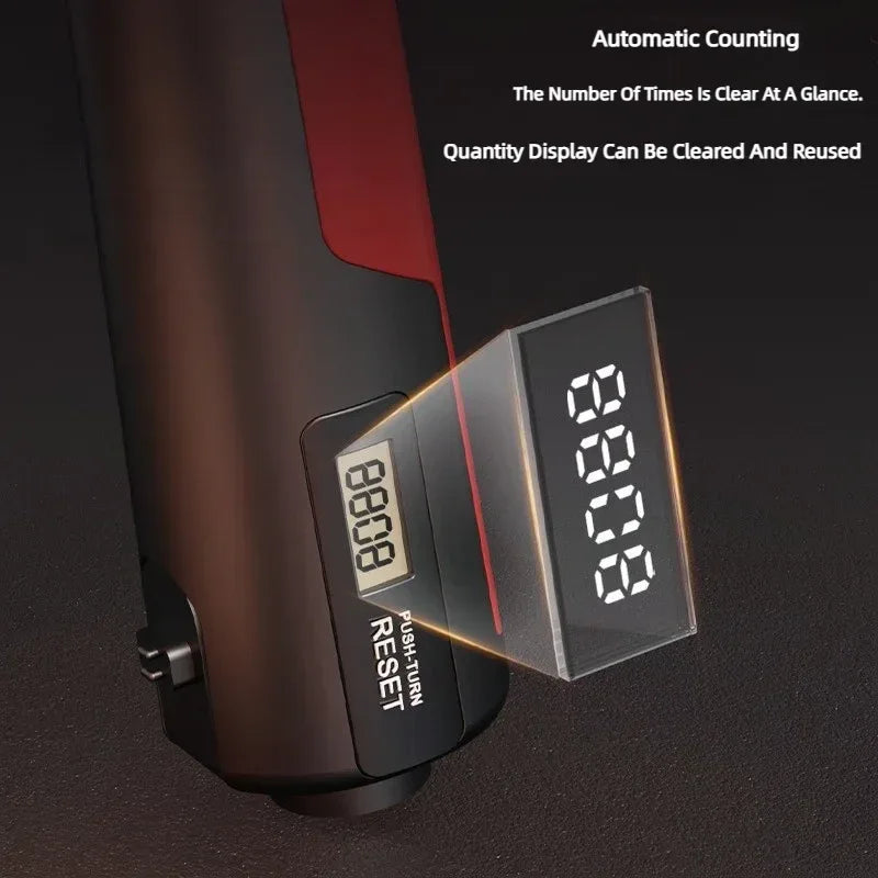 Close-up of the dial for adjusting resistance on an electronic grip strength gym wrist expander.