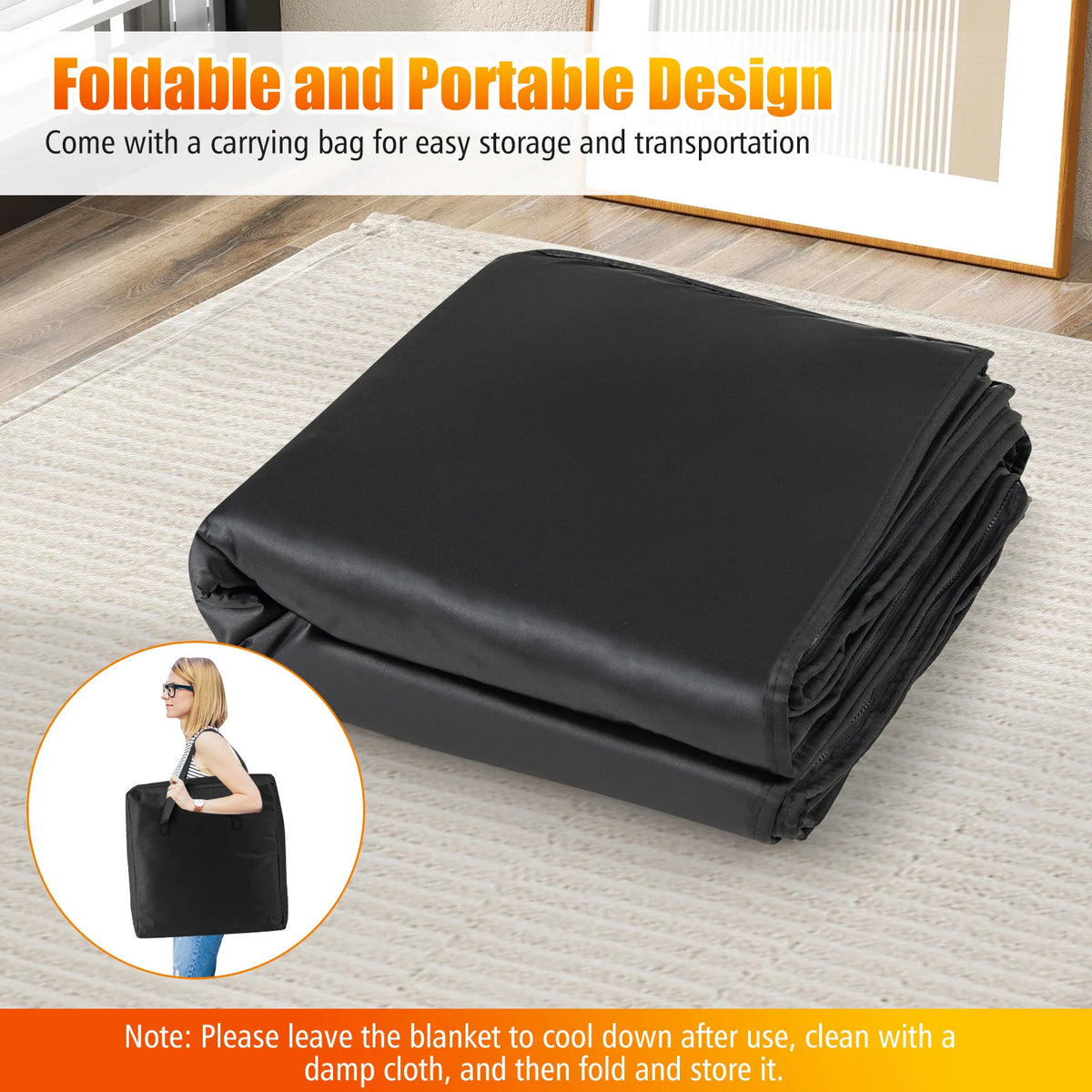 Foldable portable infrared sauna blanket with carry bag