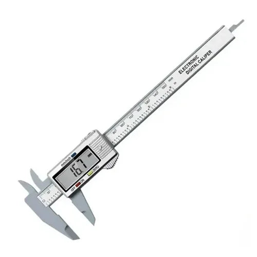 Compact and durable plastic digital vernier caliper ideal for woodworking projects.