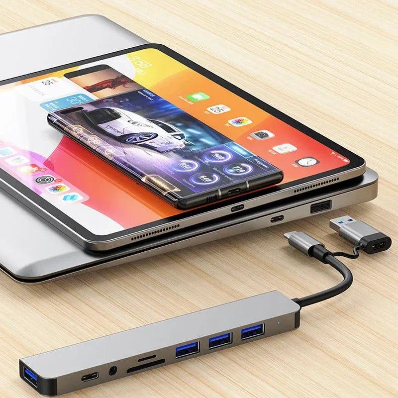 8 in 2 USB +Type C HUB Docking Station with 3.5mm Audio Jack Adapter - Snagva