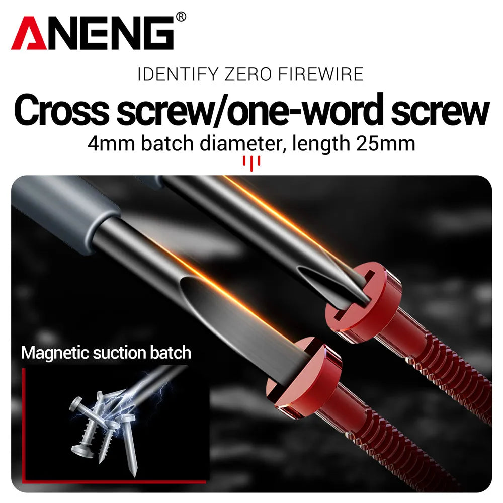 ANENG B05 screwdriver and pocket tester pen with glowing neon bulb indicator.