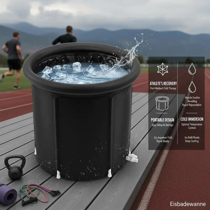 Athlete using outdoor ice bath tub for recovery