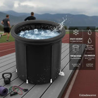 Athlete using outdoor ice bath tub for recovery