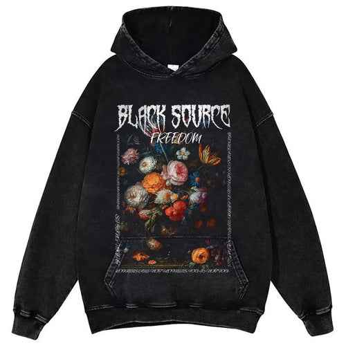 Gothic Rose Letter Print Vintage Washed Oversized T-Shirt