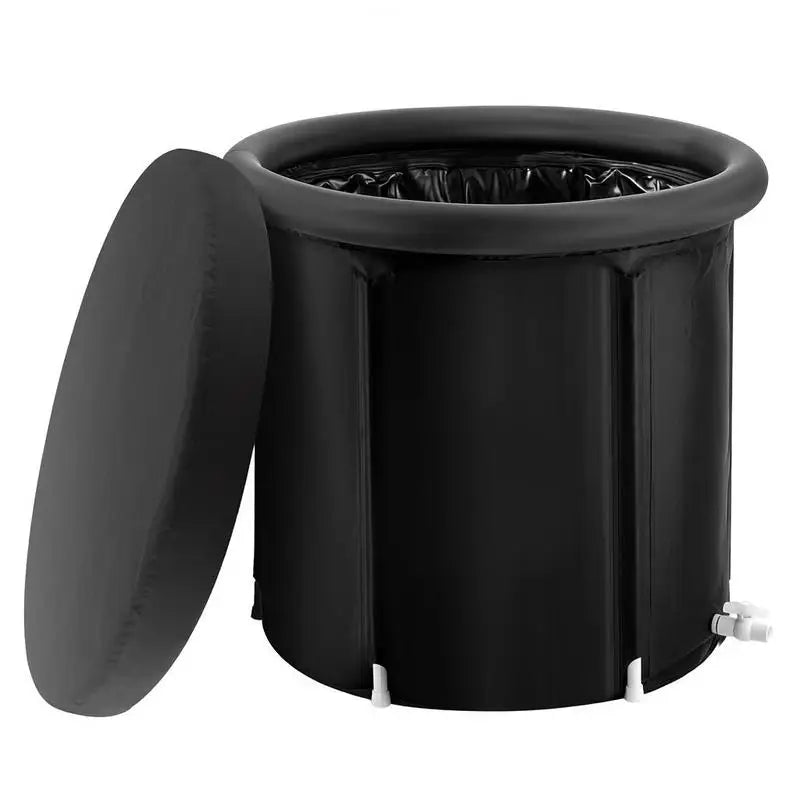 Portable ice bath tub with lid and drain valve