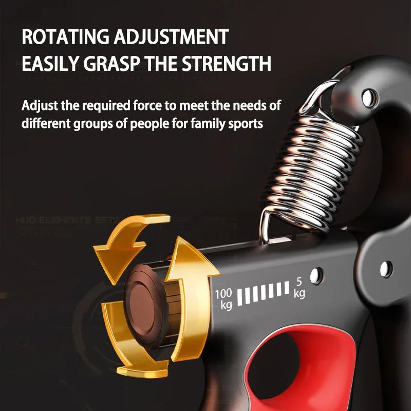 Person squeezing wrist expander hand strengthener demonstrating grip exercise with adjustable resistance.