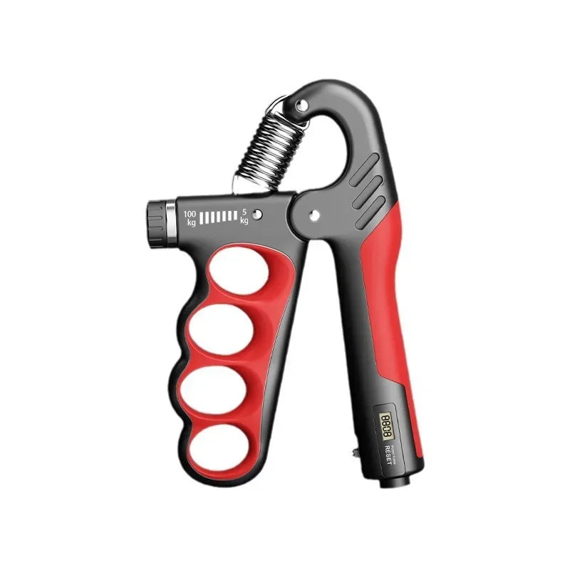 Electronic screen on the grip strengthener displaying automatic exercise count during use.