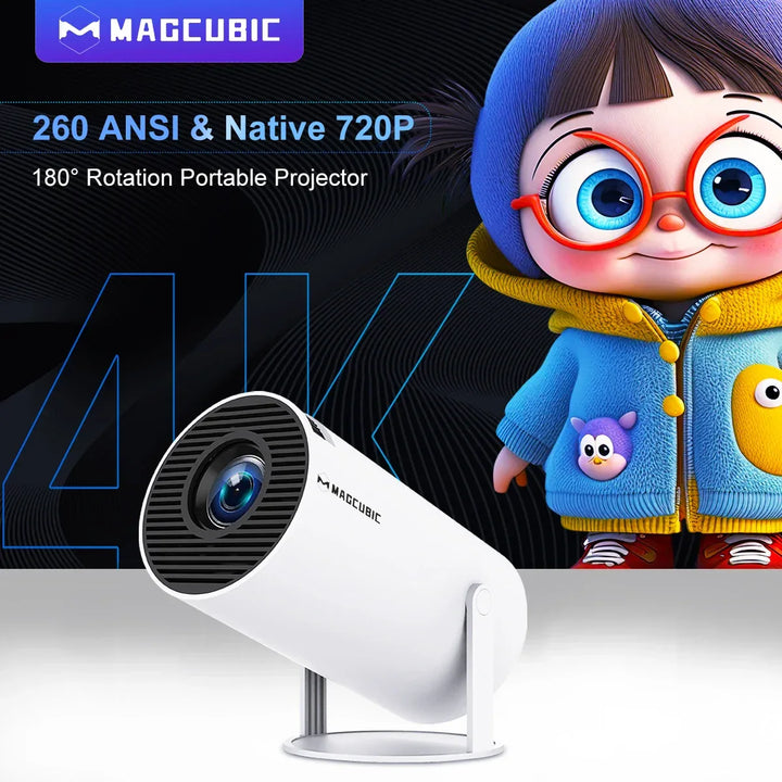 Transpeed HY300 Pro projector showing a bright 4K image against a dark background.