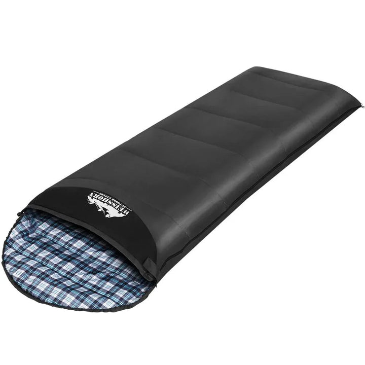 Compact grey Weisshorn sleeping bag rolled up and secured with straps