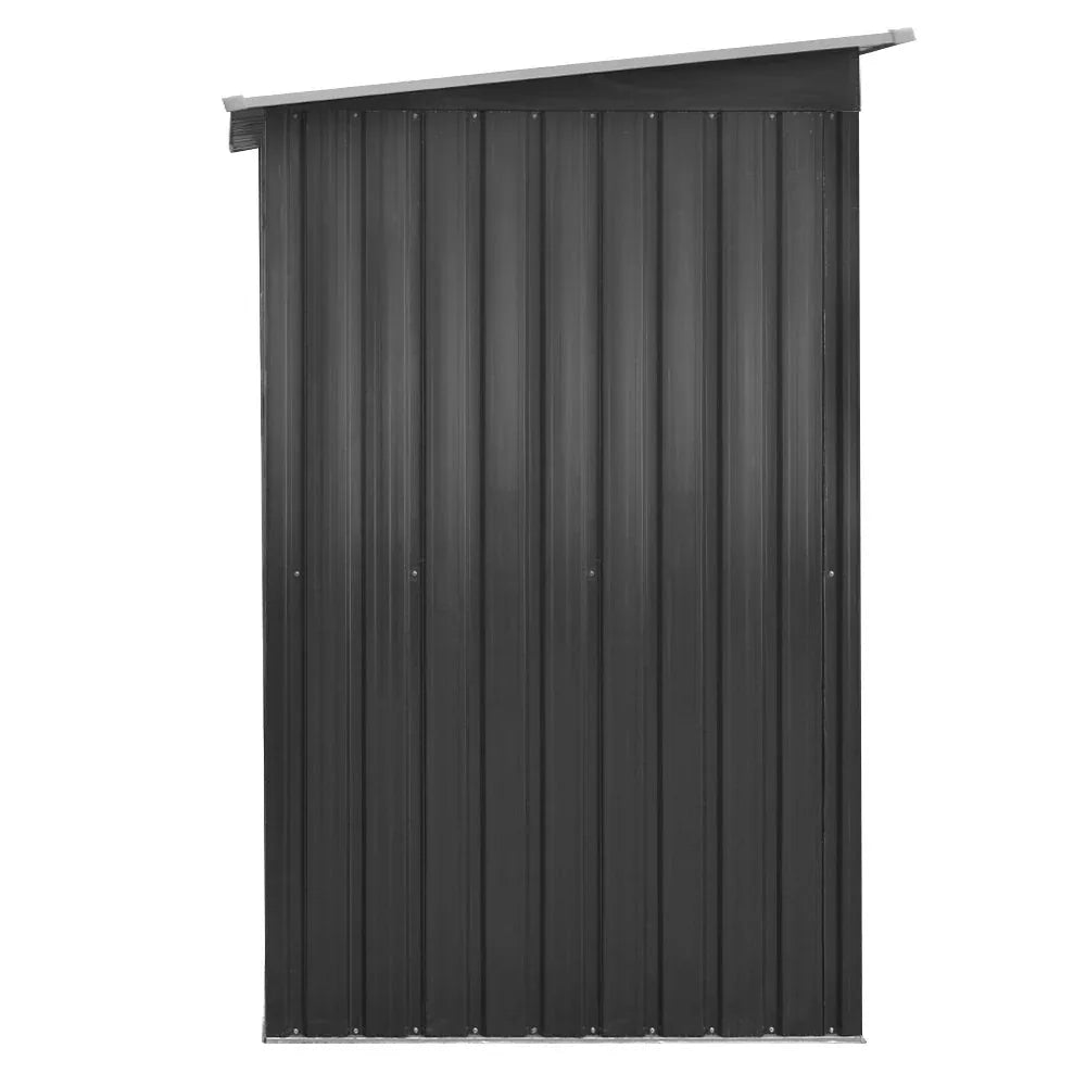 Close-up of the garden shed’s ventilated side panel for airflow and rust protection.