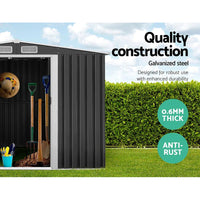 Another angle of the garden shed exterior highlighting its corrosion-resistant metal construction.
