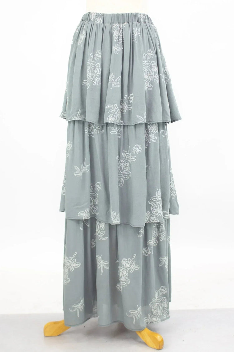 Layered Ruffle Maxi Skirt - Grey - Snagva