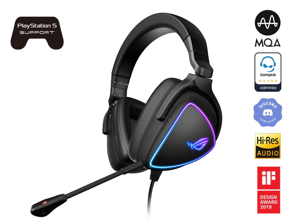 ASUS ROG Delta S lightweight USB-C gaming headset with RGB lighting and noise-canceling microphone