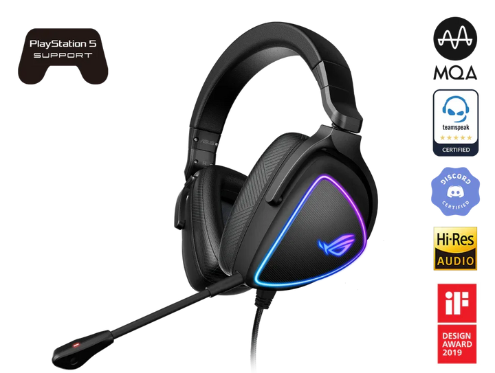ASUS ROG Delta S lightweight USB-C gaming headset with RGB lighting and noise-canceling microphone