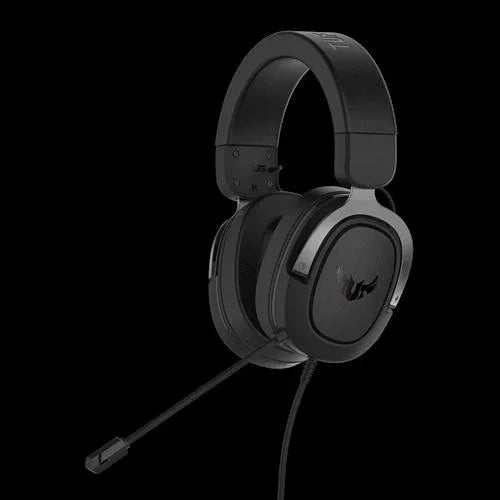 Silver ASUS TUF GAMING H3 headset with cushioned ear cups and adjustable headband on white background