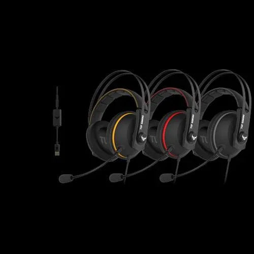 ASUS TUF GAMING H7 RED over-ear gaming headset with padded headband and LED lighting