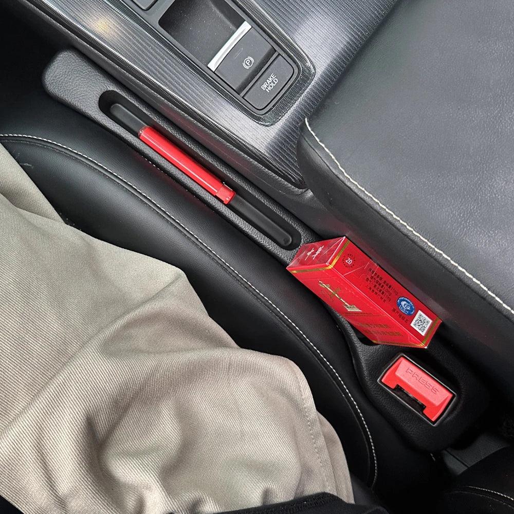 Strip liner installed sealing the gap between vehicle seat and console.