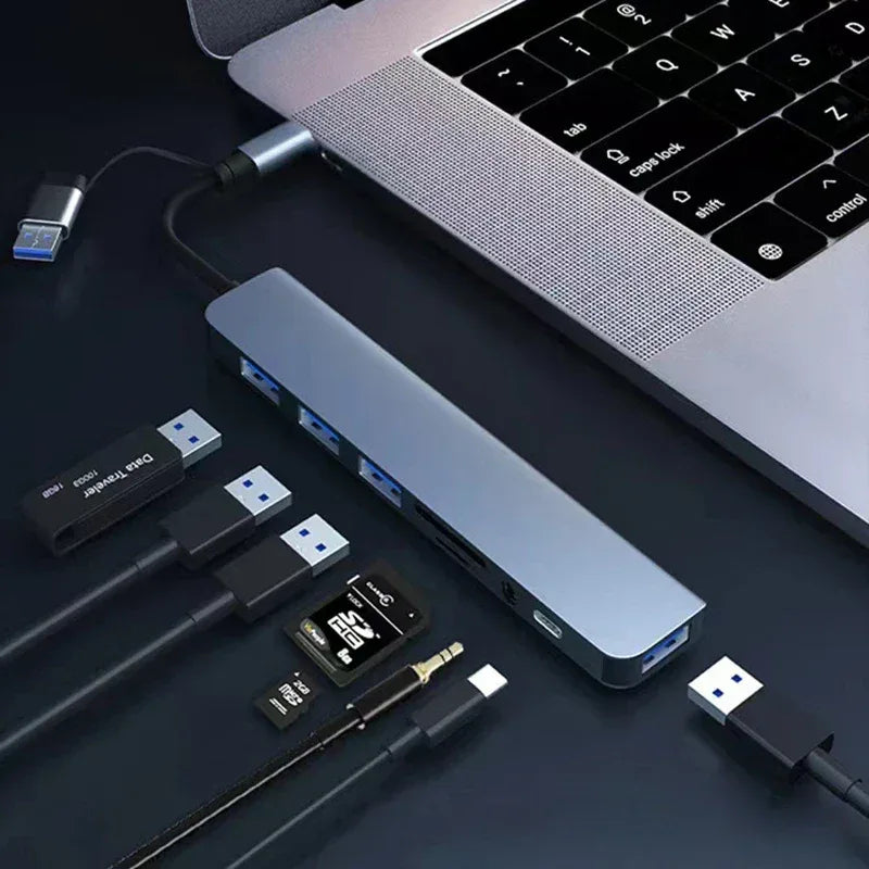 8 in 2 USB +Type C HUB Docking Station with 3.5mm Audio Jack Adapter - Snagva