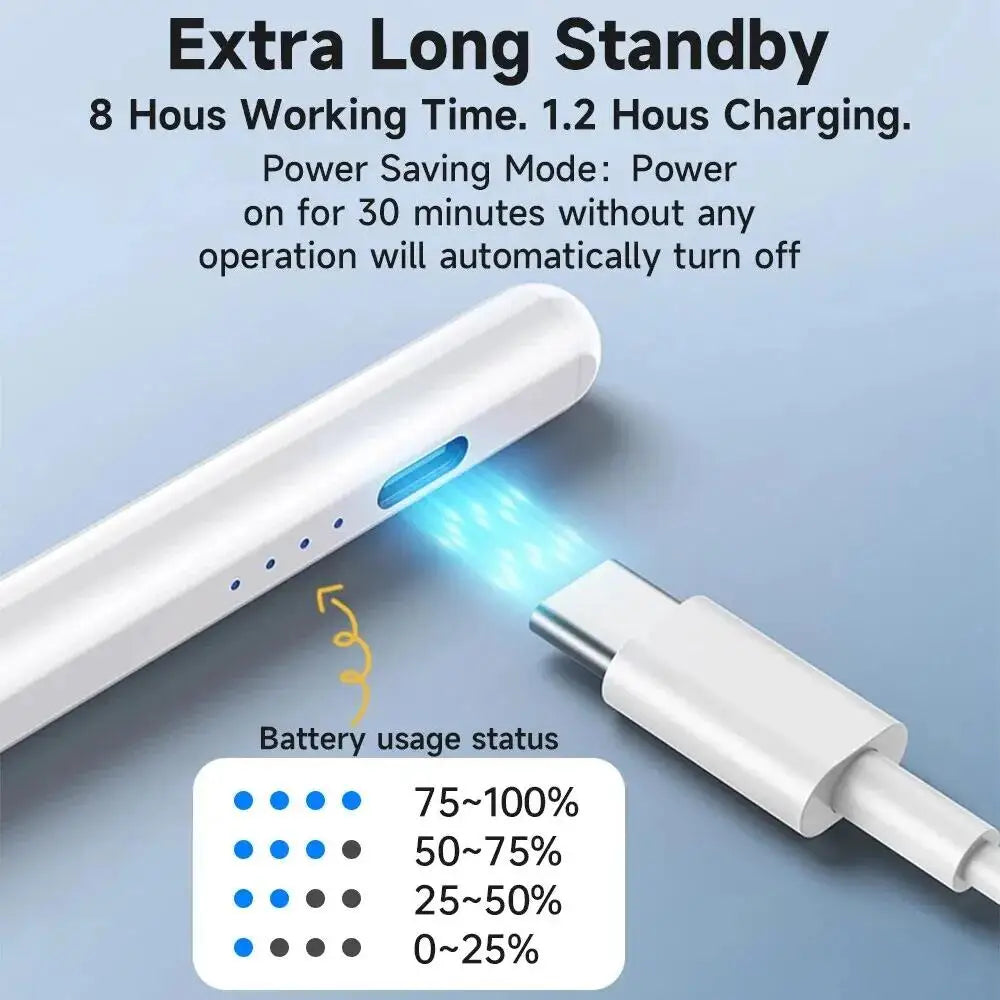 Stylus pen magnetically attached to the edge of an iPad for easy storage and portability.