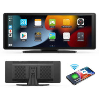 A portable 10.26-inch wireless car stereo with HD touchscreen mounted on a car dashboard.