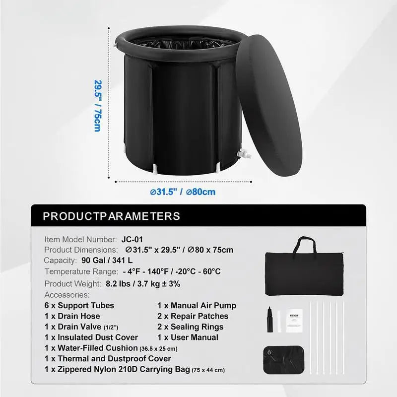 Ice bath tub dimensions capacity and included accessories