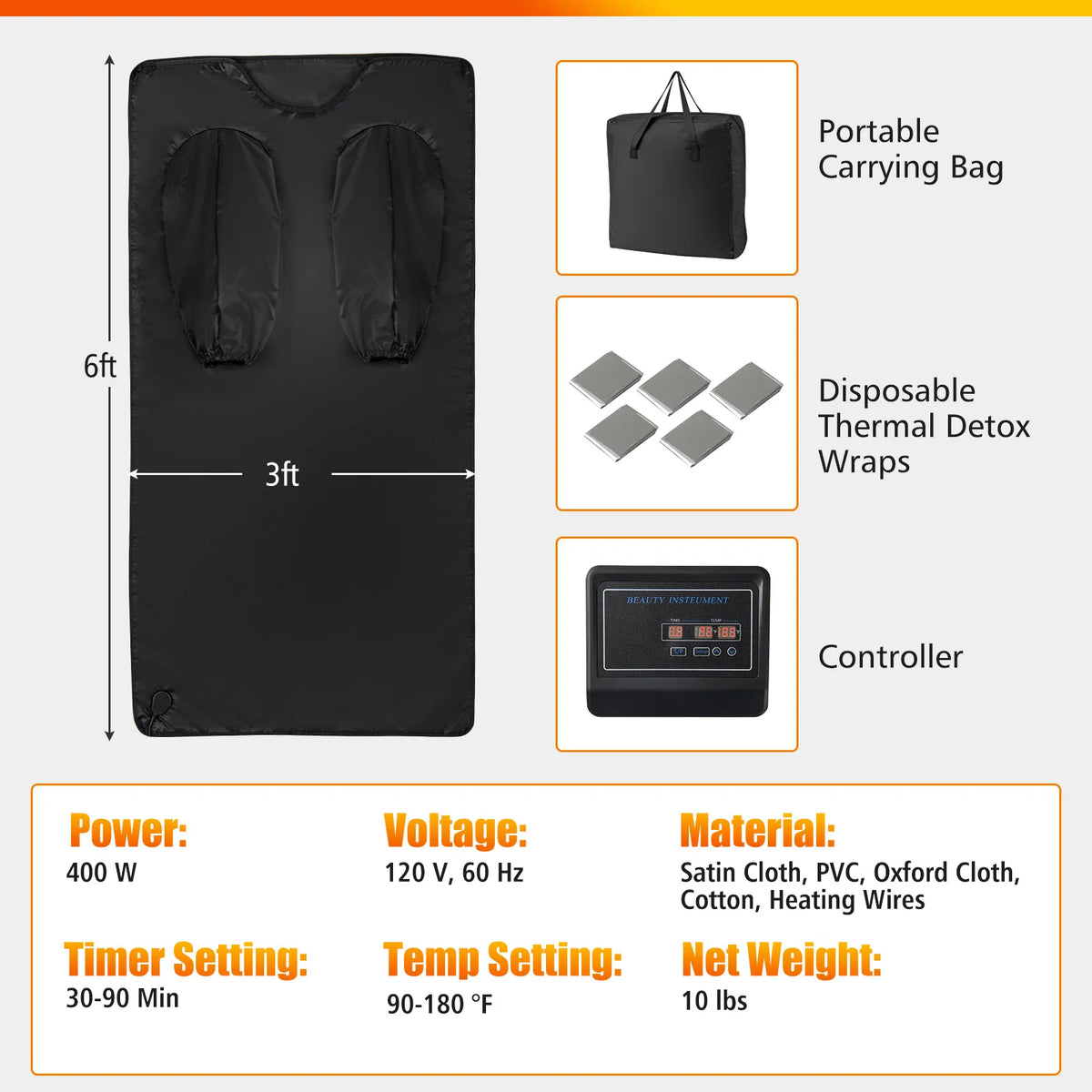 Infrared sauna blanket size and included accessories