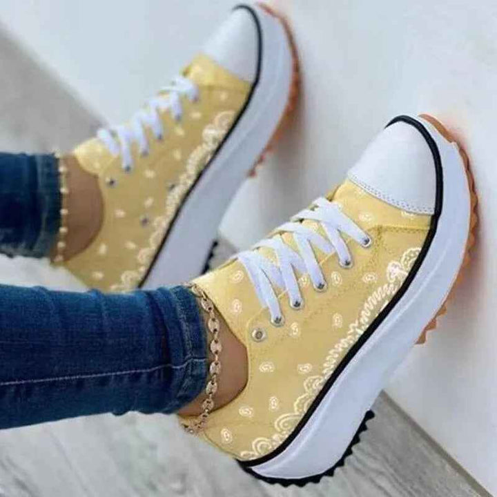 Women's casual canvas sneakers with a modern 2022 pattern, lace-up design, shown in a neutral background.
