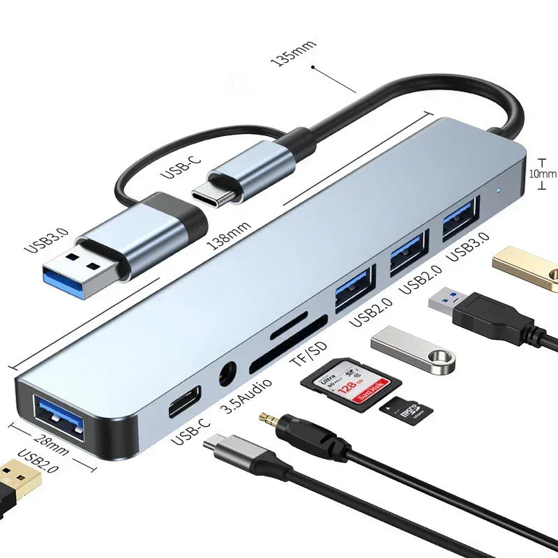 8 in 2 USB +Type C HUB Docking Station with 3.5mm Audio Jack Adapter - Snagva