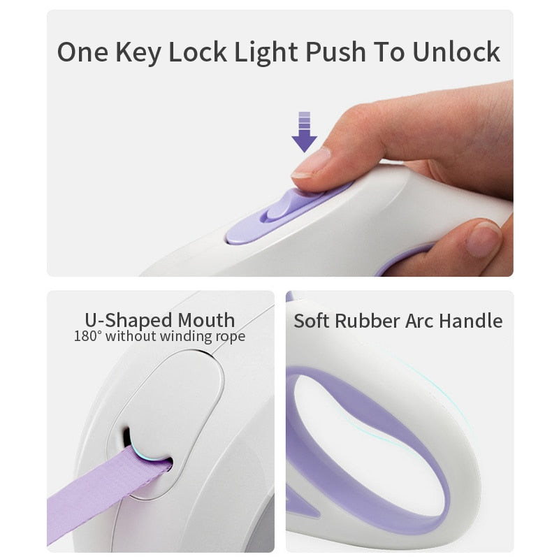 Automatic Retractable Lighting Dog Leash - LED ring light in use at night