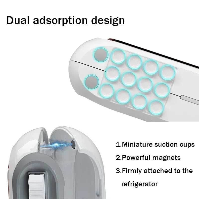 Side view of refillable plastic wrap dispenser with cutter and storage space