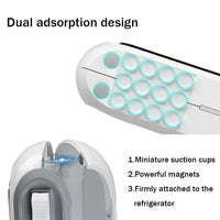 Side view of refillable plastic wrap dispenser with cutter and storage space