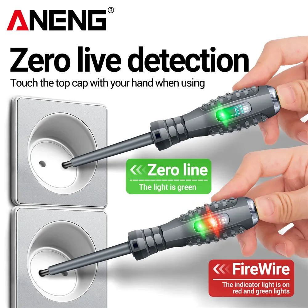 Close-up of ANENG B05 screwdriver tip showing slotted and Phillips heads.