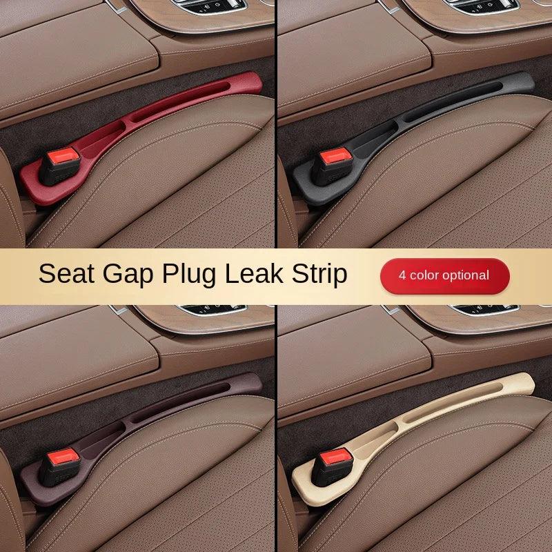 Close-up of black car seat crevice filler strip showing texture and flexible material