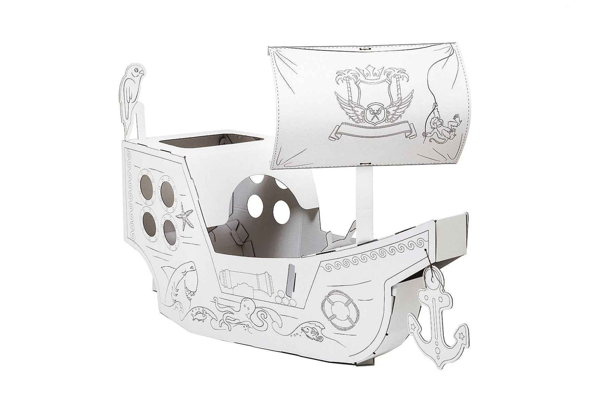 Creative Pirate ship from cardboard, outlined, DIY, white Large, 3+