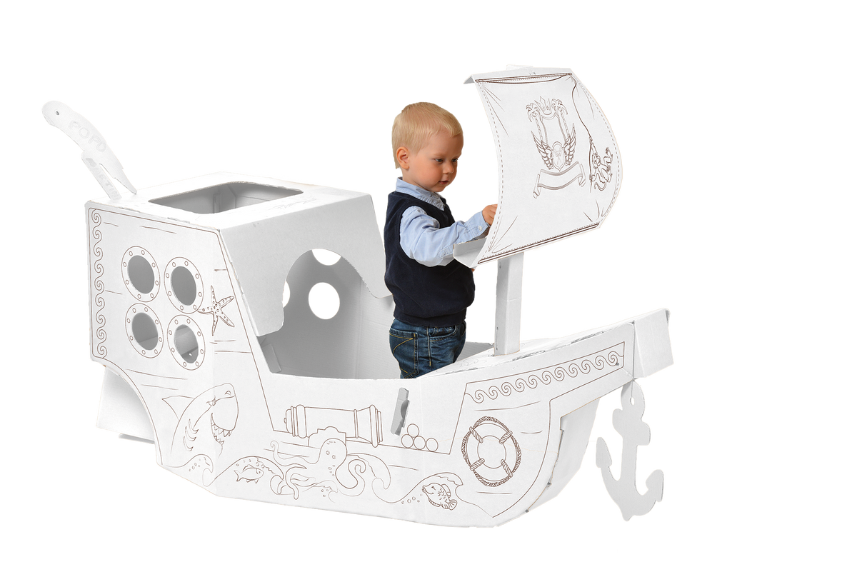 Creative Pirate ship from cardboard, outlined, DIY, white Large, 3+