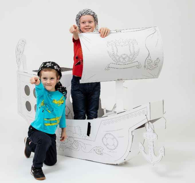 Creative Pirate ship from cardboard, outlined, DIY, white Large, 3+