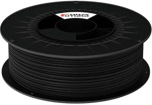 Close-up of large spool of strong black PLA 3D printer filament
