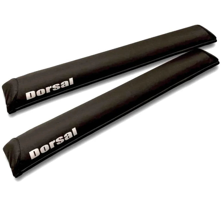 Close-up of DORSAL Aero SunGuard roof rack pad with yellow and black design on a wide crossbar.