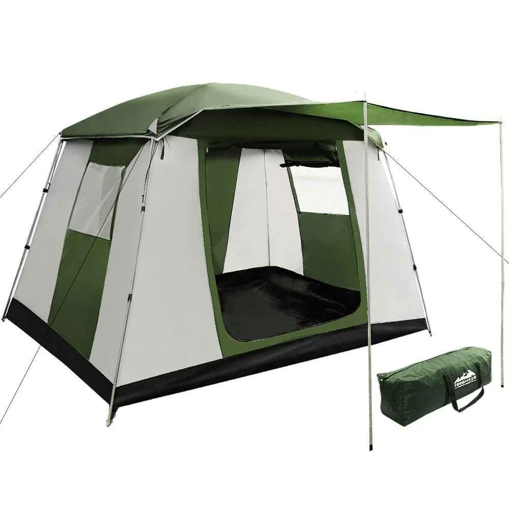 Weisshorn 6-person instant pop-up camping tent set up in a grassy outdoor area under sunlight.
