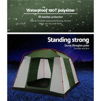 Weisshorn tent entrance showing doorway and mesh panels for ventilation in camping environment.