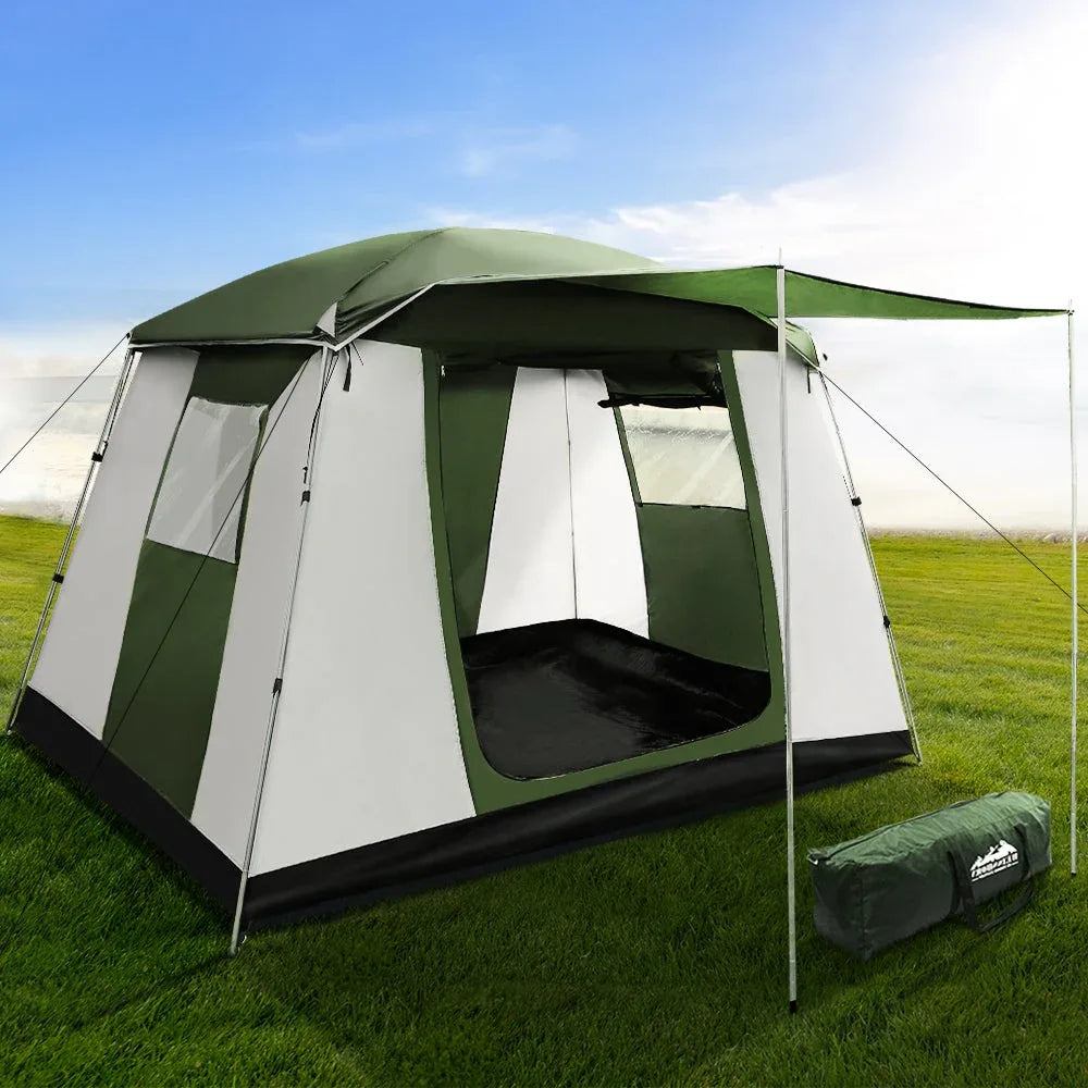 Weisshorn 6-person family cabin tent fully assembled with cross-pole design visible on side.