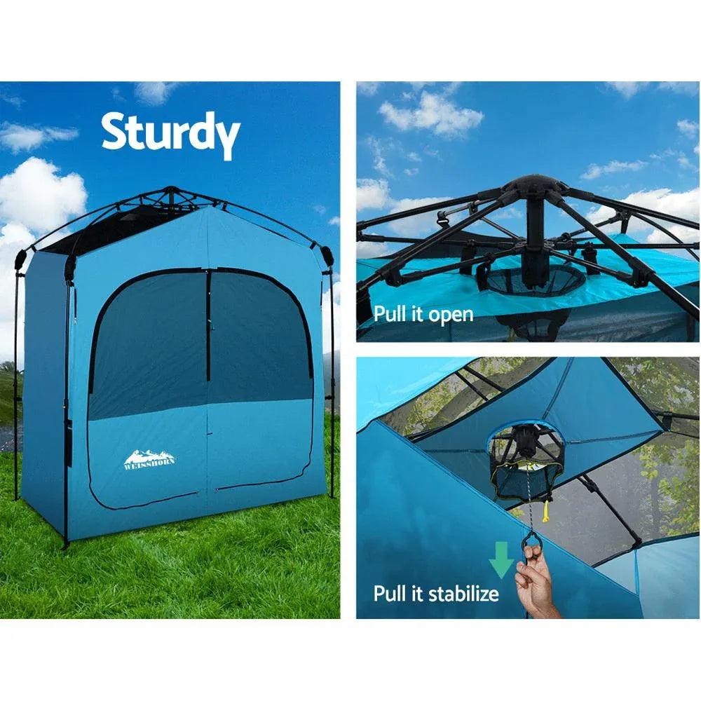 Compact Weisshorn pop-up tent folded flat for easy transportation and storage in a black carry bag.