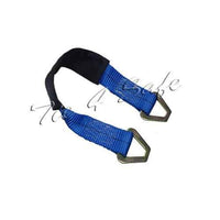 Pair of blue 60-inch axle straps with abrasive sleeves and delta rings, designed for secure cargo tie-down.