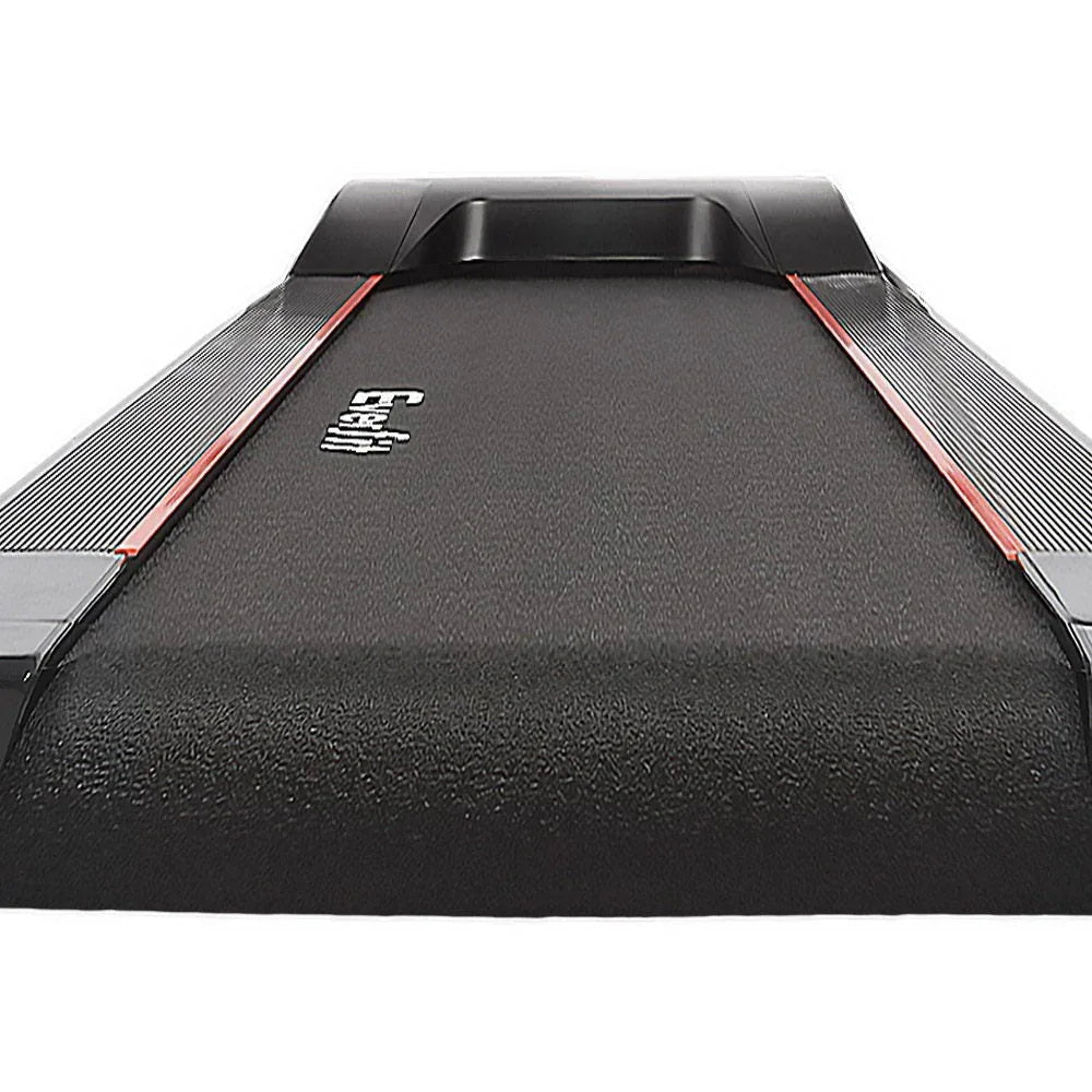 Front angle of Everfit treadmill highlighting running belt and sturdy frame.