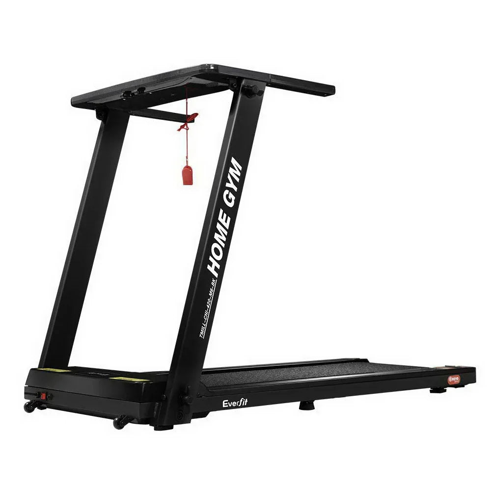 Folded Everfit Electric Treadmill demonstrating compact storage design.