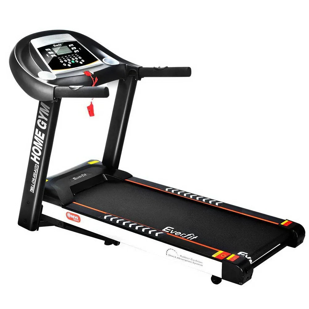 Side view of Everfit Electric Treadmill showing sturdy steel frame and running belt.