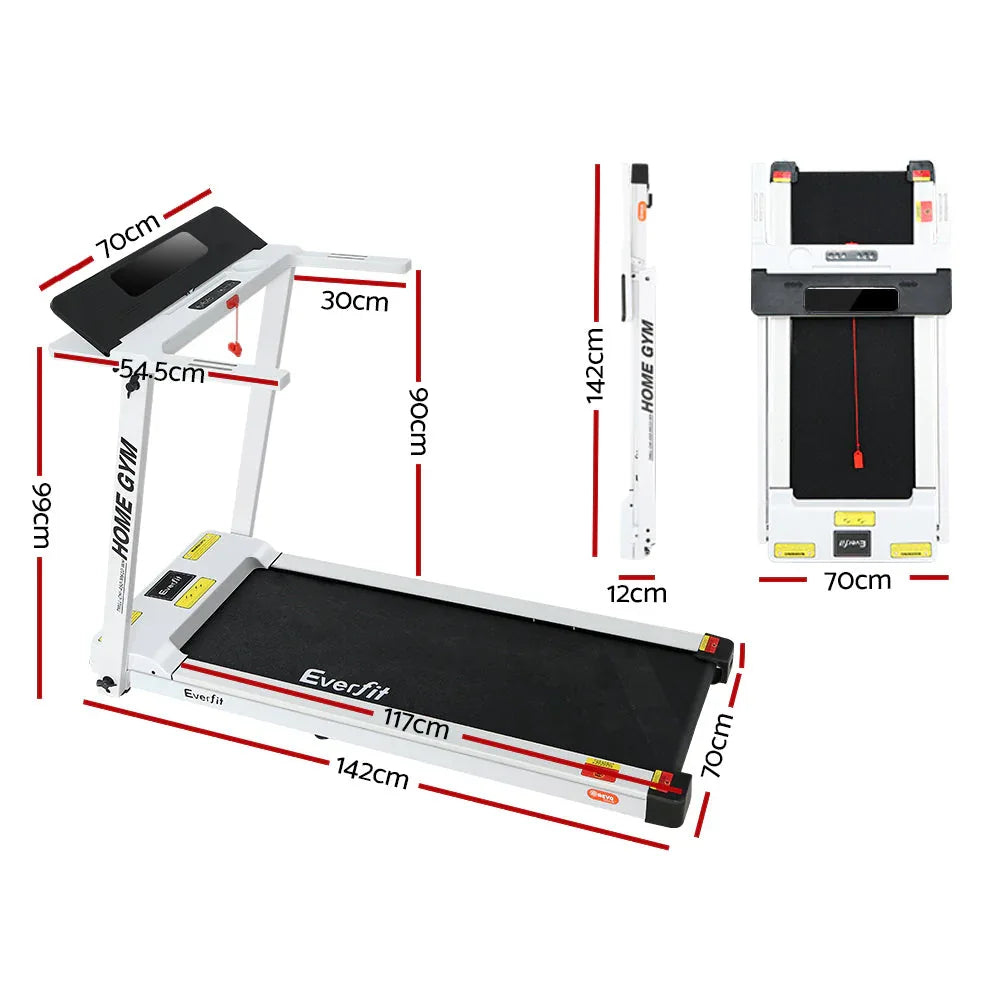 Close-up of Everfit treadmill digital LCD display and control buttons in white finish