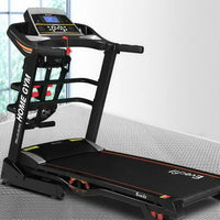 Treadmill full view showing sleek design and sturdy base on white background