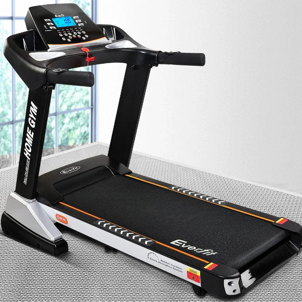 Overhead perspective of Everfit treadmill displaying belt width and running surface